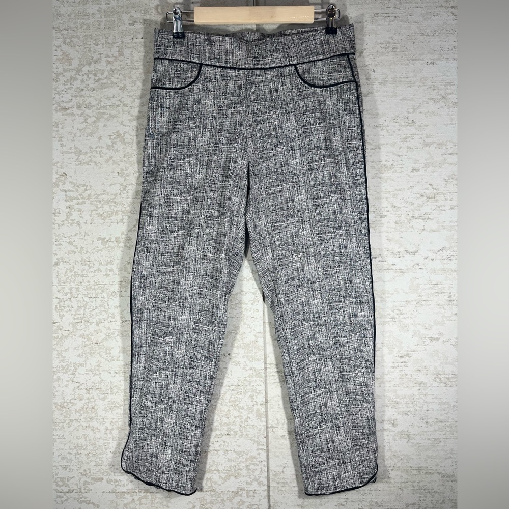 ZAC & RACHEL Black Tweed Pull On Elastic Waist Pants Size 10 Tuxedo Straight Leg